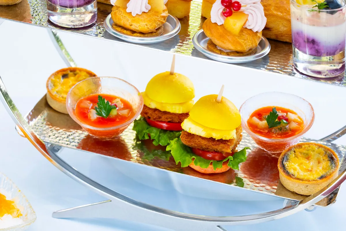Savory mini burgers and chilled gazpacho