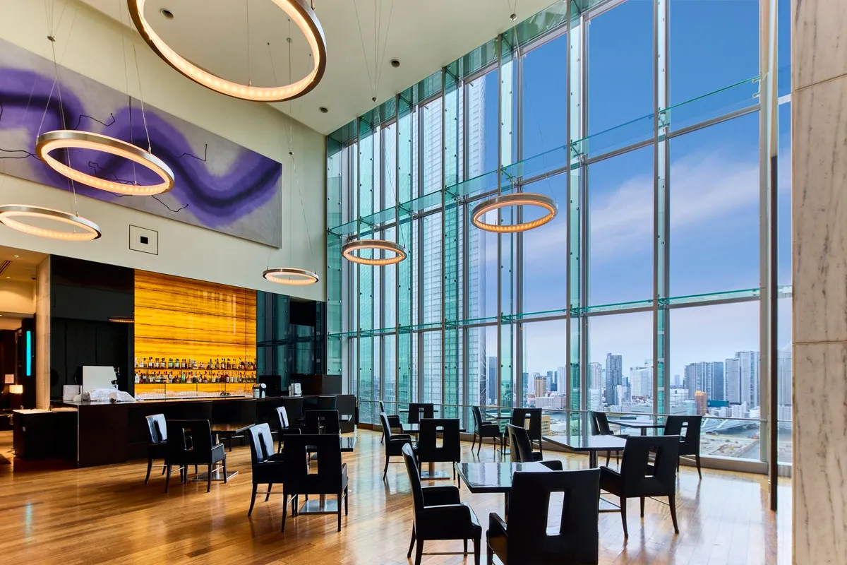The 24th-floor bar and lounge interior