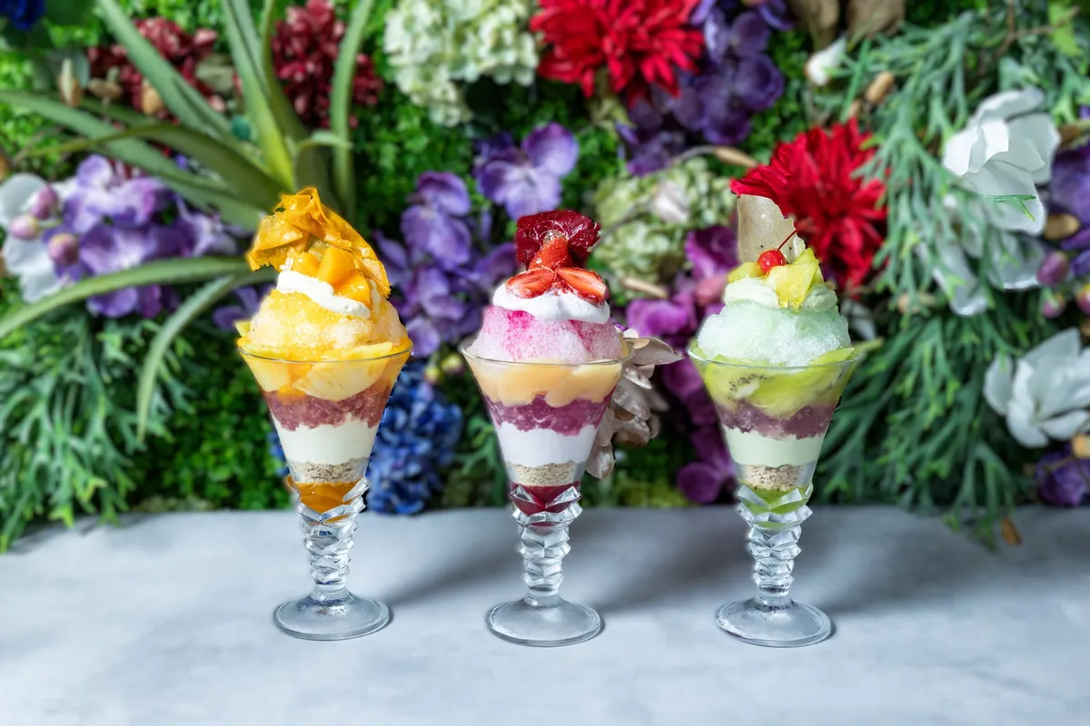 Three types of Furupa-Gori shaved ice parfaits