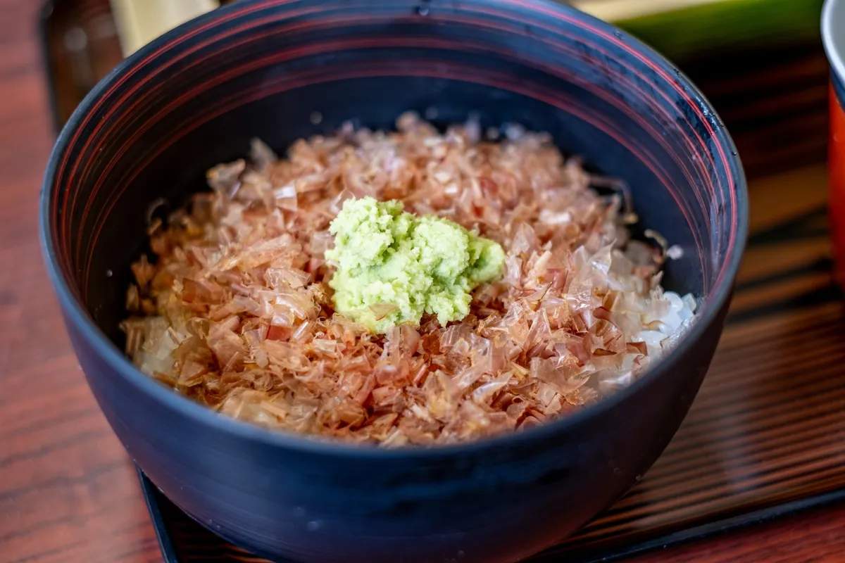Wasabi Don served with freshly shaved katsuobushi