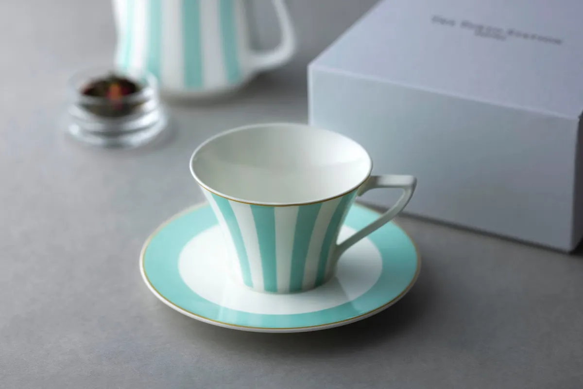 Striped teacup and saucer