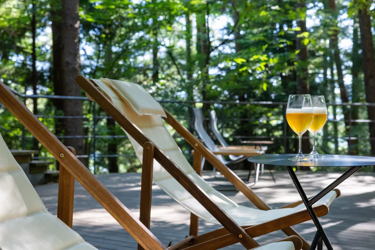 Two glasses of beer on a table at the Cloud Terrace