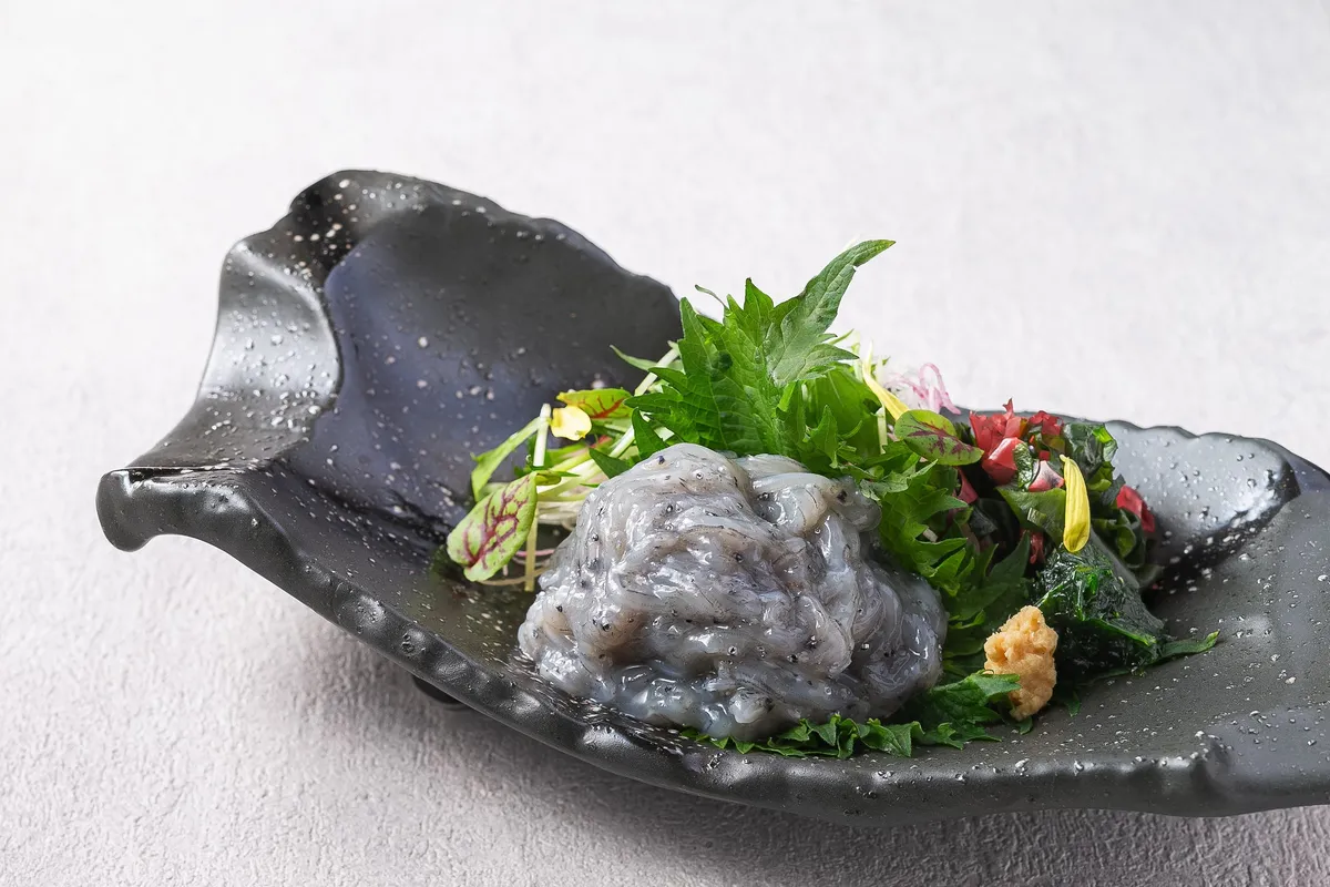Raw whitebait with garnishes