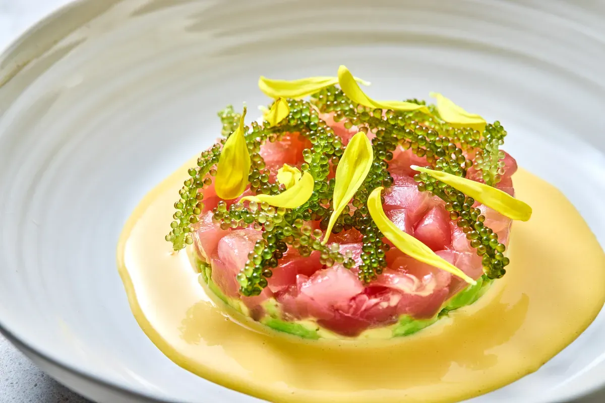 Seafood dish with sea grapes and local ingredients
