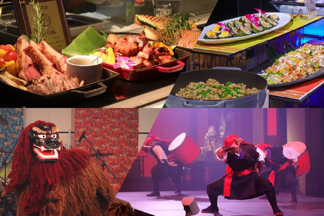 Eisa performance and buffet spread