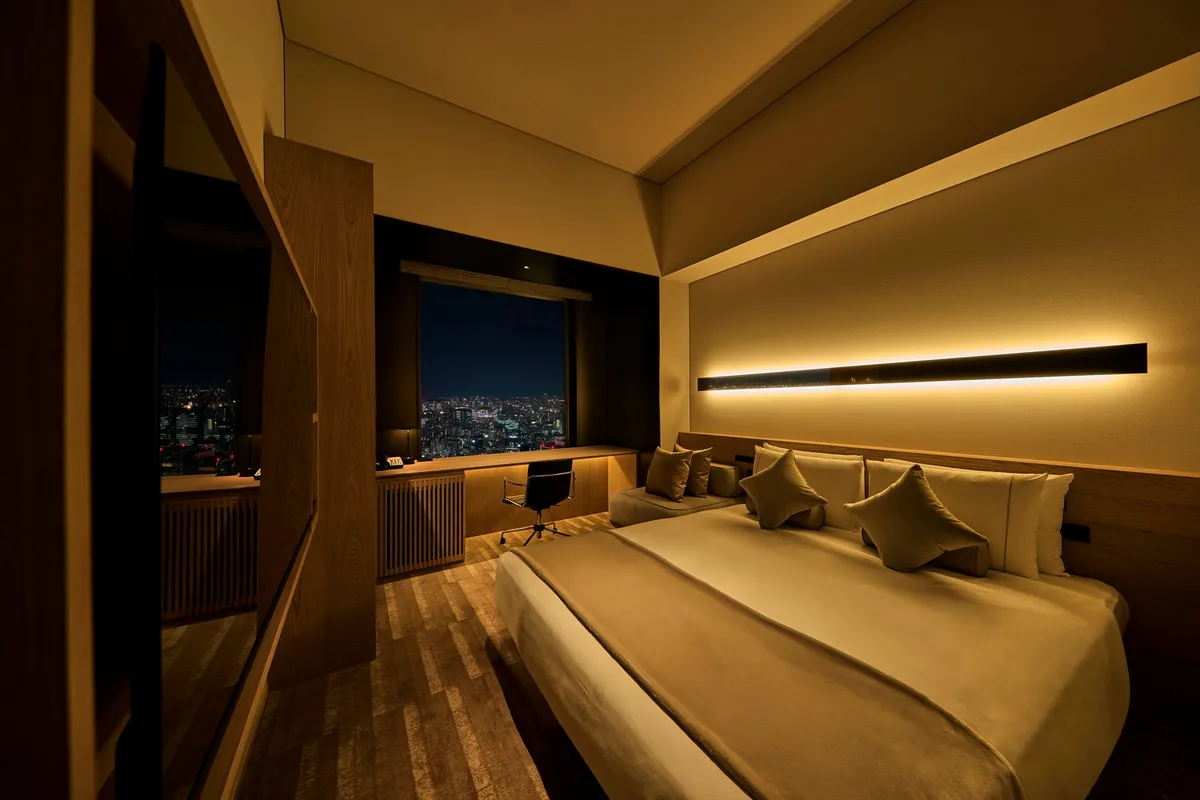 Warmly lit bedroom