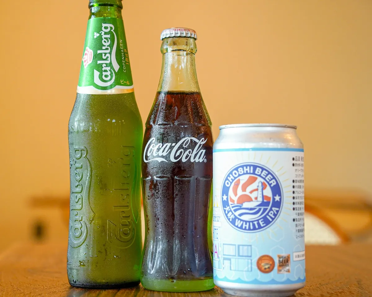 A selection of craft beers and soft drinks