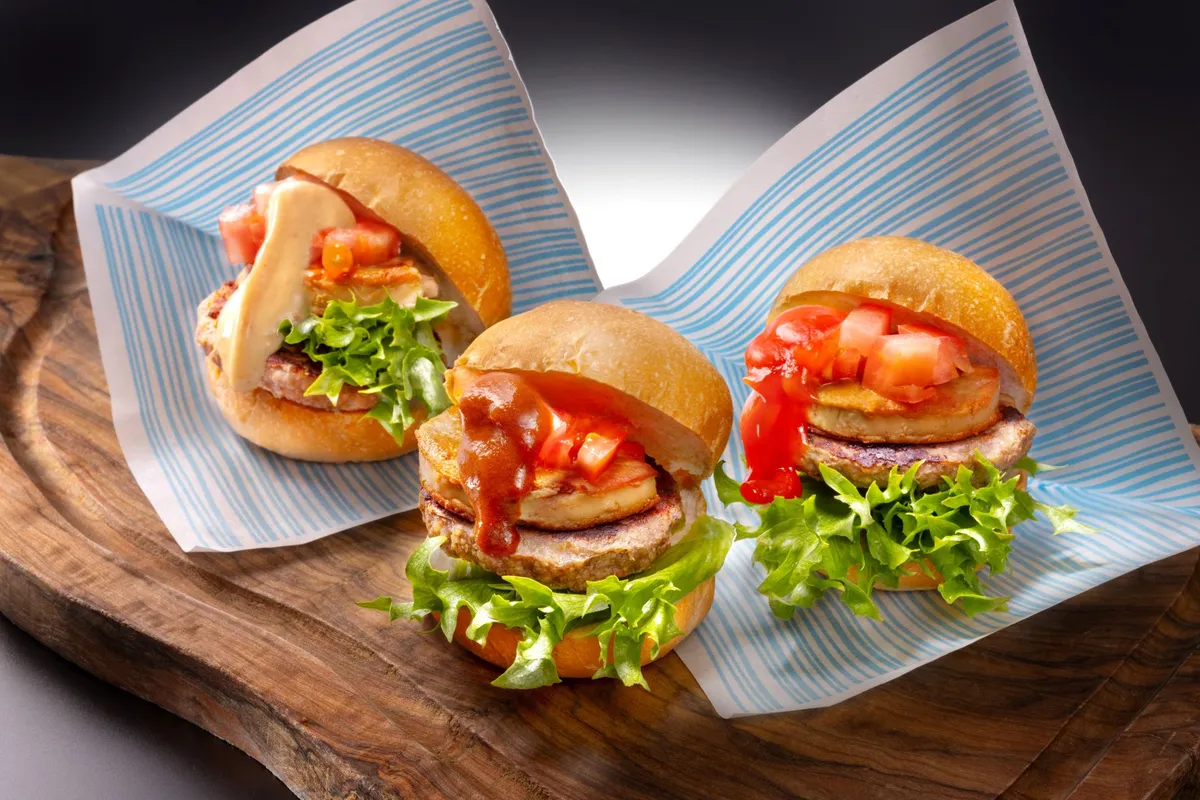 Three mini burgers with foie gras