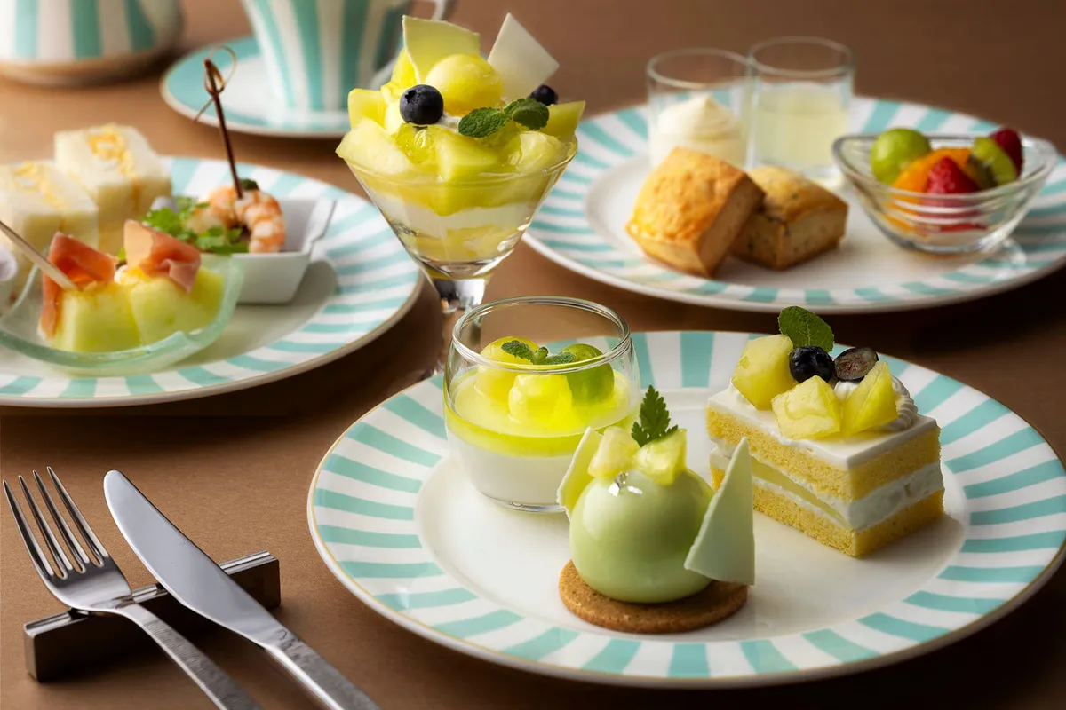 Close-up of melon-themed sweets and savories