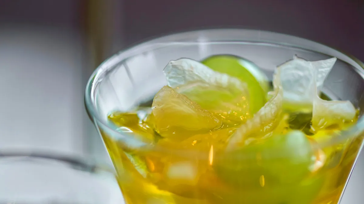 Grape and citrus jelly in a glass