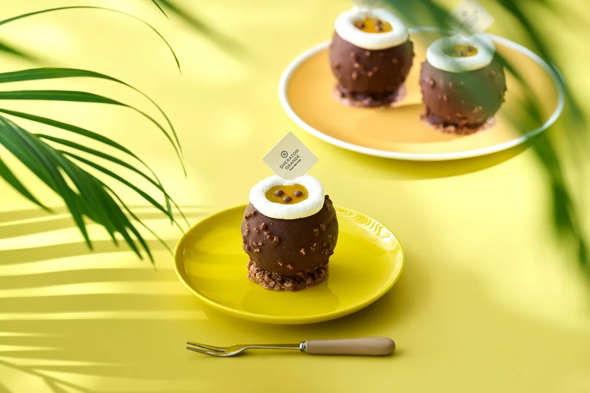 Coconut-shaped chocolate mousse