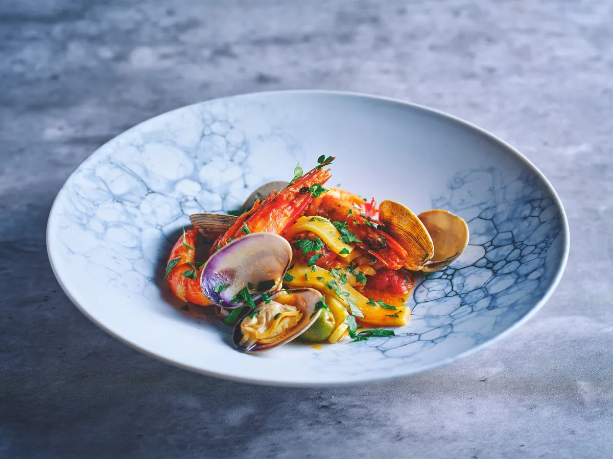 House-made Scialatielli pasta with prawns and clams
