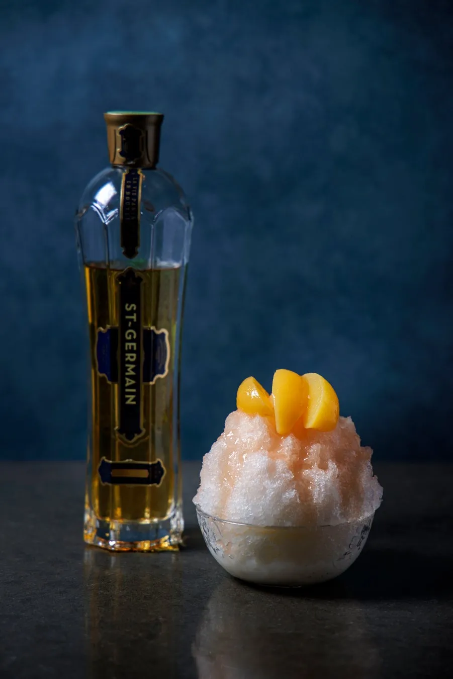 Peach kakigori with elderflower liqueur