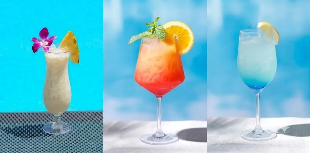 Selection of colorful tropical cocktails