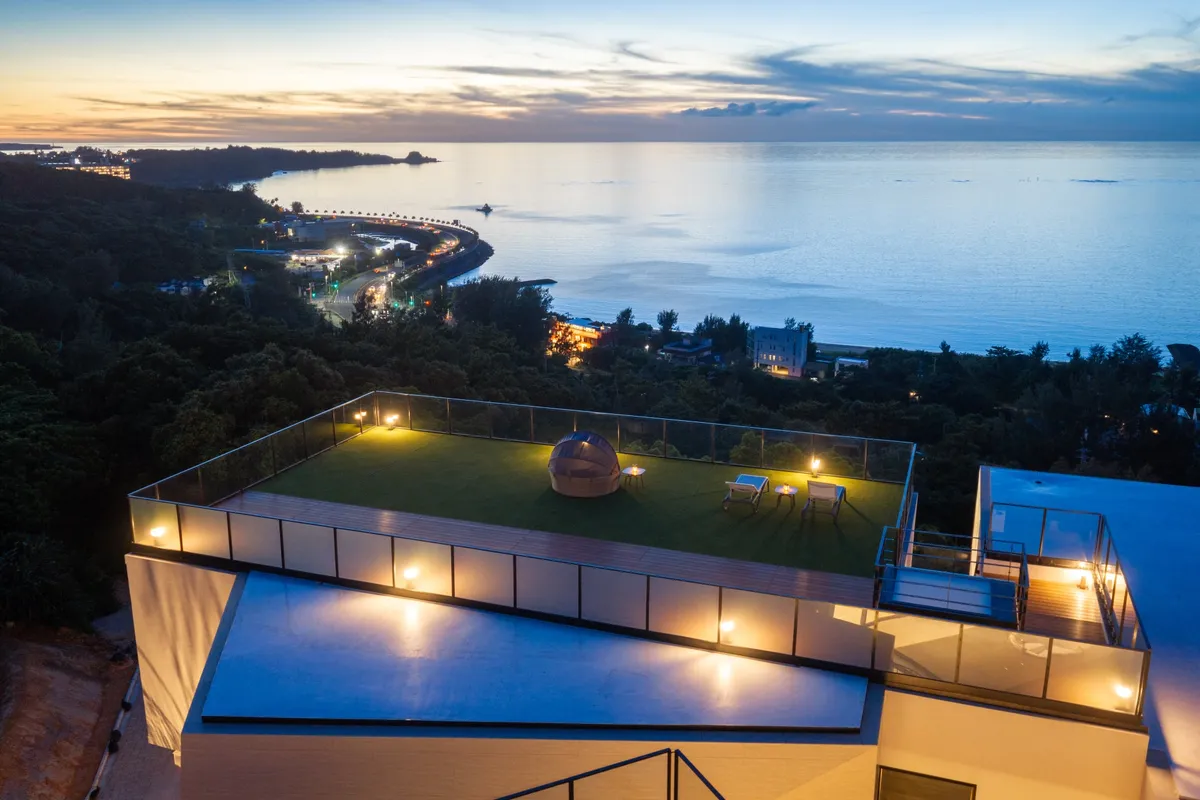Sunset view from the rooftop terrace.