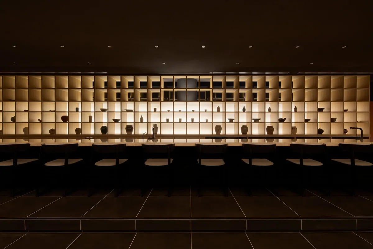 A display of curated Japanese ceramic works
