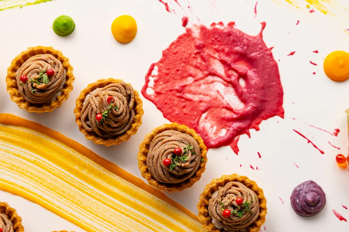 Pork rillettes styled like a Mont Blanc dessert