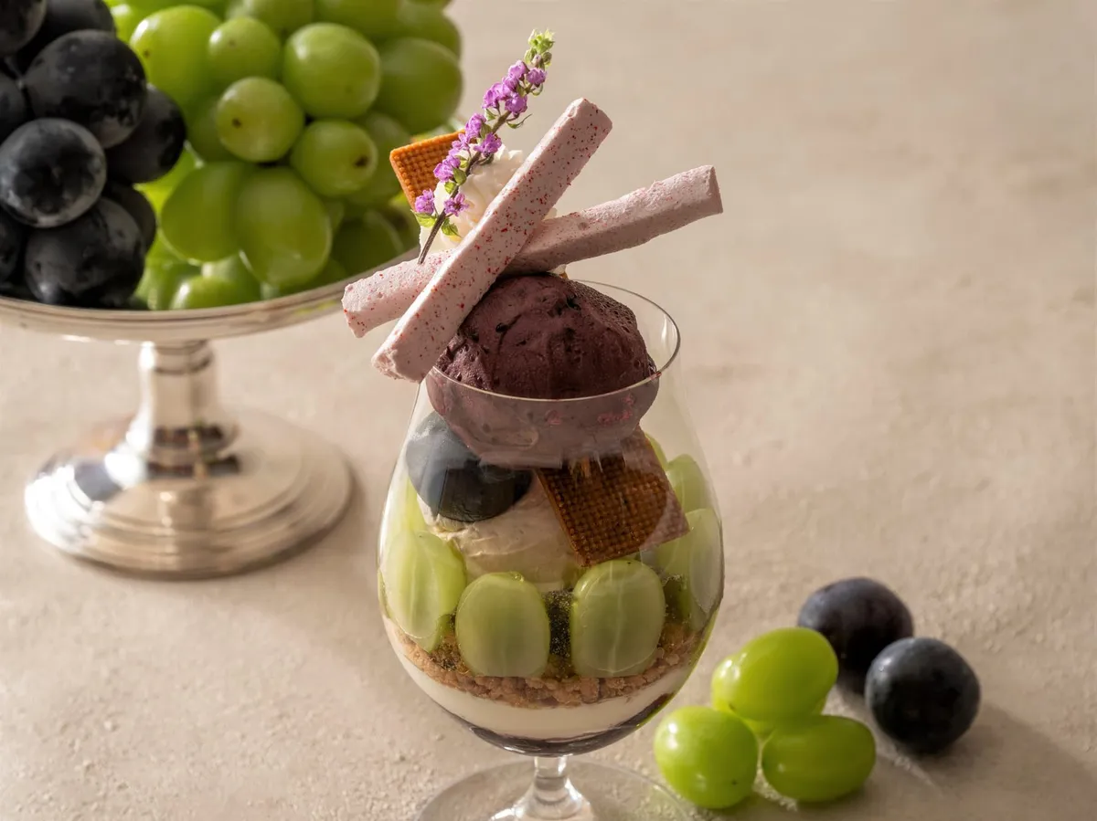 The seasonal dessert presented with fresh autumn fruit