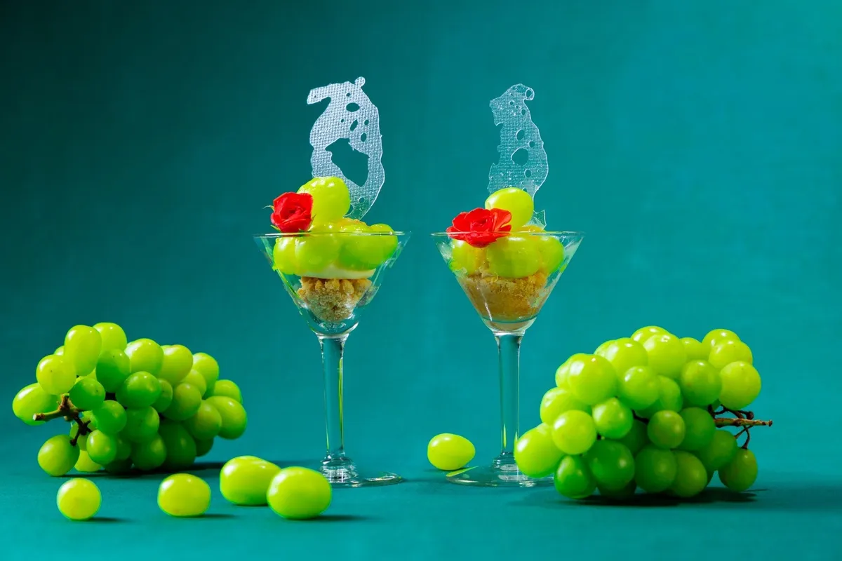Shine Muscat parfaits in martini glasses