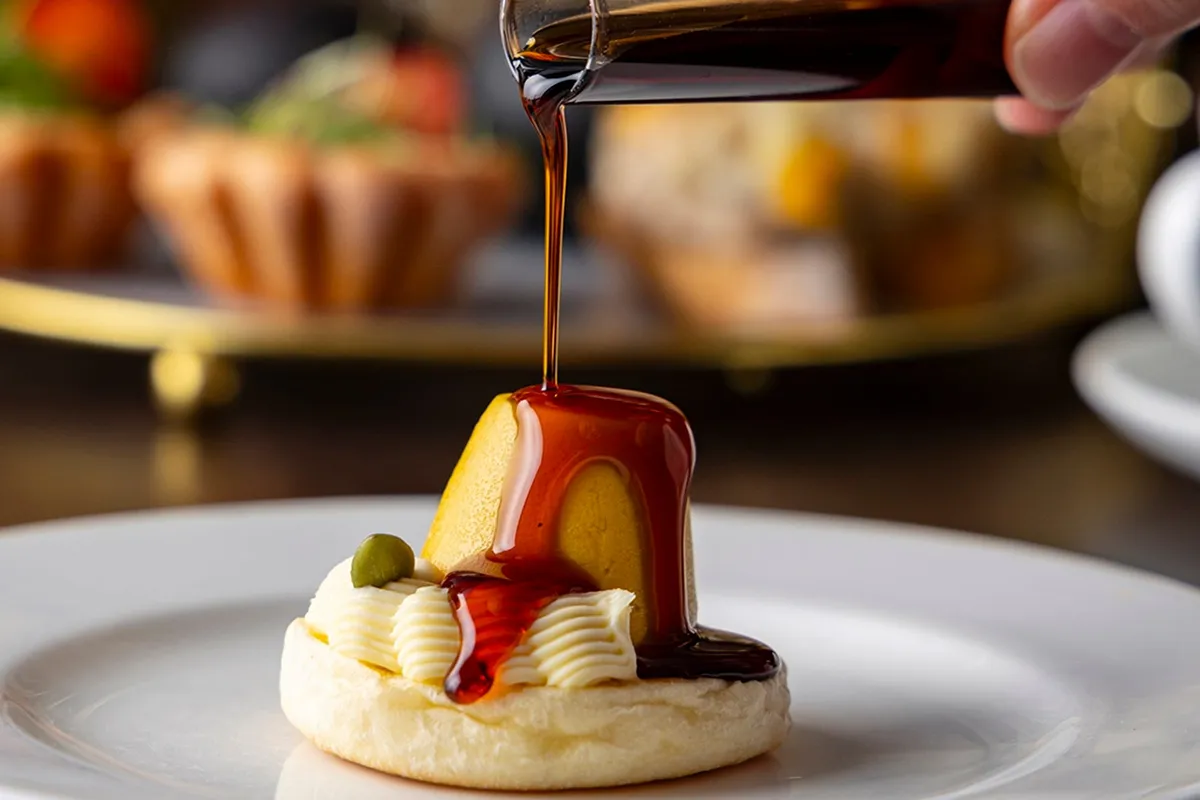Pumpkin pudding bread with test tube sauce