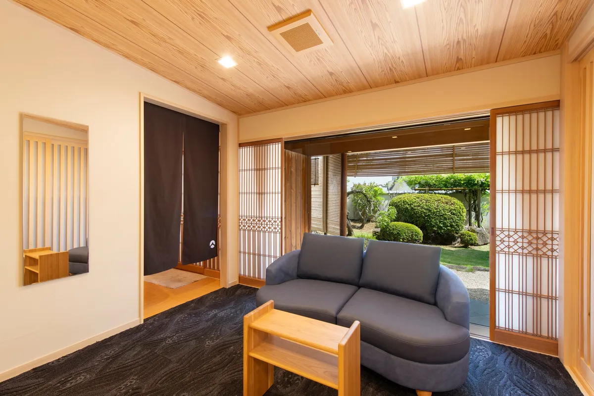 Living area and garden view of the new suite