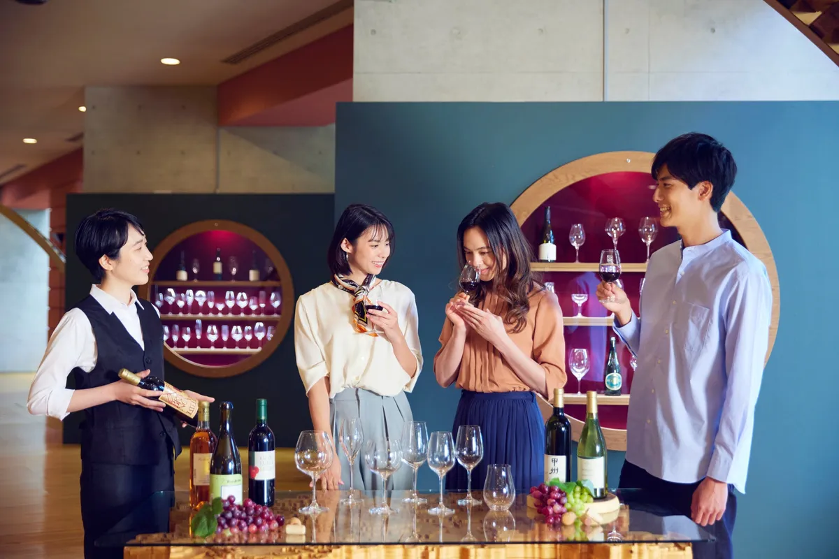 Guests participating in a guided wine tasting session