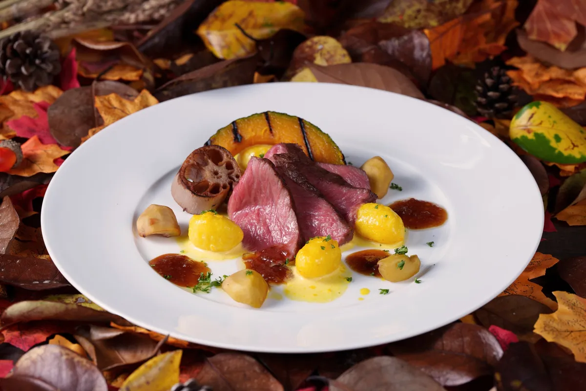 Roasted Japanese Black Wagyu with seasonal garnishes