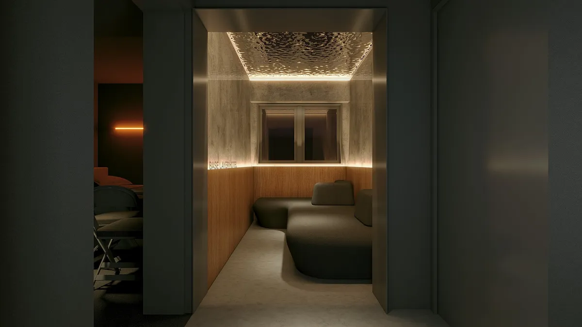 Private in-room sauna with wood paneling